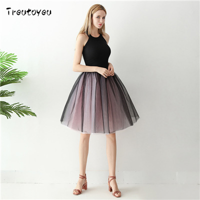 Baletni tutu suknja, dvobojna crno-crvena, plisirana, s 7 slojeva mrežaste tkanine, visoki struk, gradski stil