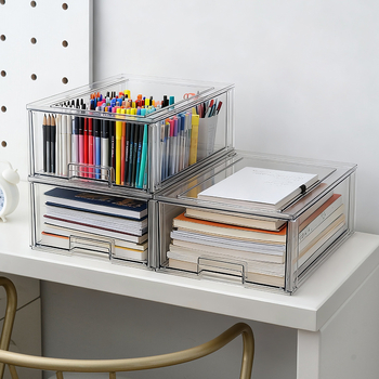 Οργανωτής γραφείου από διαφαντικό PET πλαστικό με διαιρέτες, stackable, για αποθήκευση σε κοιτώνα