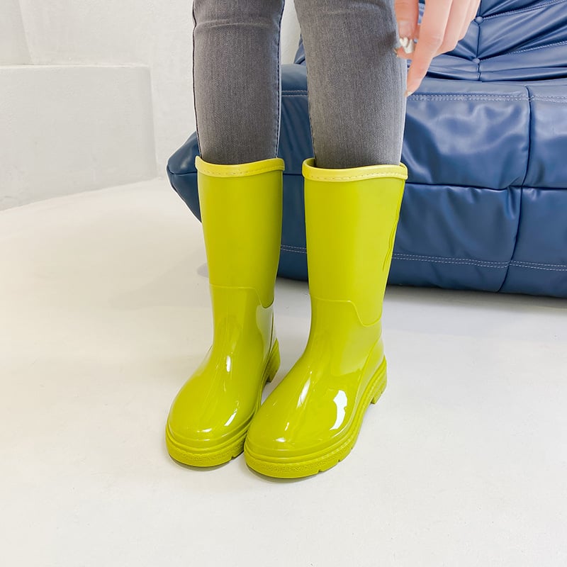 Женски PVC ботуши за дъжд - до средата на прасеца, плосък ток, удебелени, антиплъзгащи
