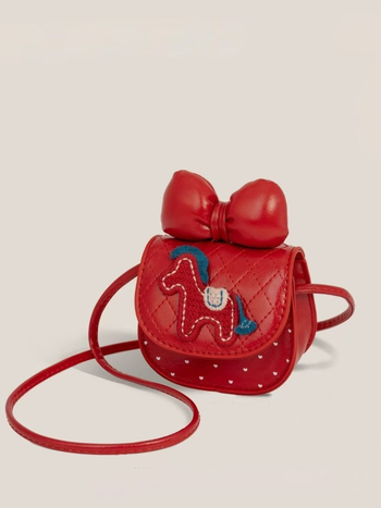 Djevojačka slatka crossbody torba s crvenom mašnicom i dizajnom ponija, crveni novčanik za kovanice