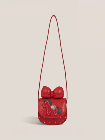 Djevojačka slatka crossbody torba s crvenom mašnicom i dizajnom ponija, crveni novčanik za kovanice
