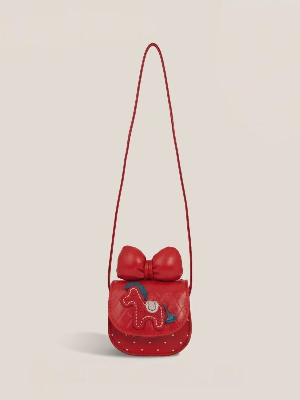 Djevojačka slatka crossbody torba s crvenom mašnicom i dizajnom ponija, crveni novčanik za kovanice