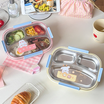 Кутия за обяд от 304 неръждаема стомана, с разделени отделения и изолация, микровълнова съвместима, за ученици, 501-800 ml