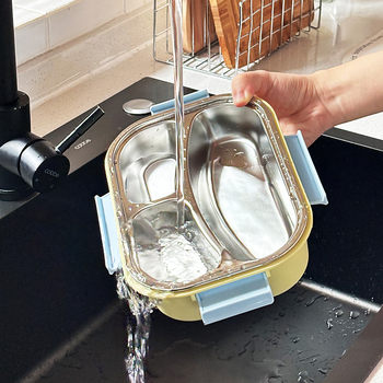 Кутия за обяд от 304 неръждаема стомана, с разделени отделения и изолация, микровълнова съвместима, за ученици, 501-800 ml