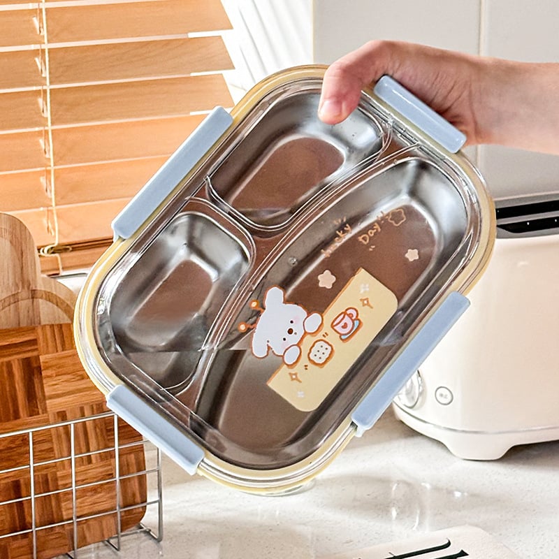 Кутия за обяд от 304 неръждаема стомана, с разделени отделения и изолация, микровълнова съвместима, за ученици, 501-800 ml