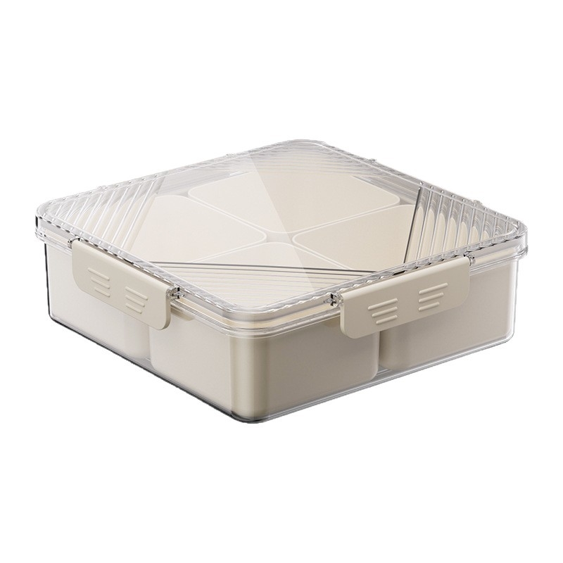 Πλαστικό κουτί αποθήκευσης φαγητών με καπάκι και διαμερίσματα — απλός σχεδιασμός, με διαχωρισμούς, κατάλληλο για φρούτα, γλυκίσματα και σνακ