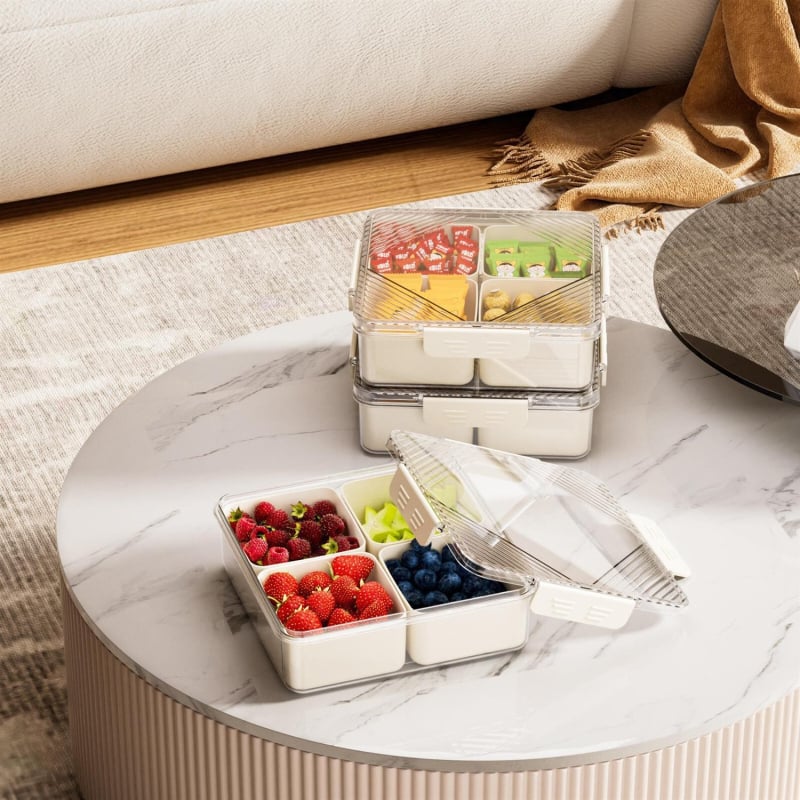 Πλαστικό κουτί αποθήκευσης φαγητών με καπάκι και διαμερίσματα — απλός σχεδιασμός, με διαχωρισμούς, κατάλληλο για φρούτα, γλυκίσματα και σνακ