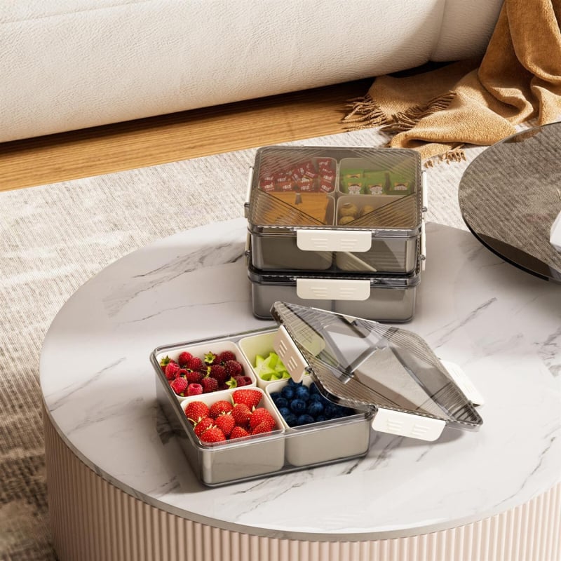 Πλαστικό κουτί αποθήκευσης φαγητών με καπάκι και διαμερίσματα — απλός σχεδιασμός, με διαχωρισμούς, κατάλληλο για φρούτα, γλυκίσματα και σνακ