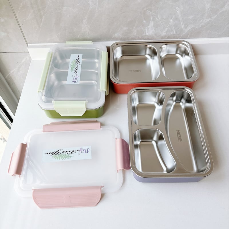 304 неръждаема стомана, изолиран ланч бокс, правоъгълна форма, капацитет 800-1000 ml, 2 или 3 отделения, за ученици