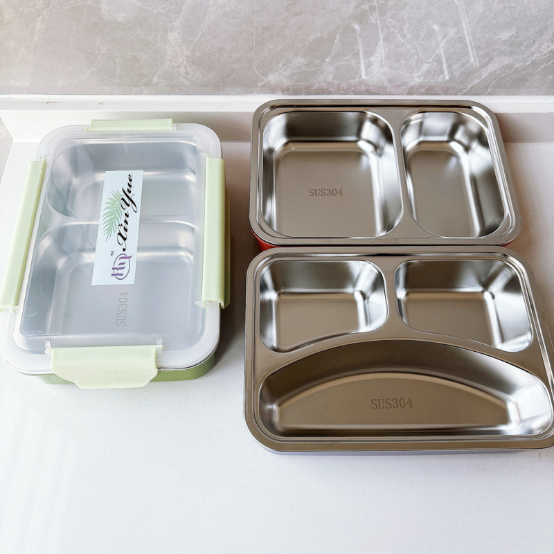 304 неръждаема стомана, изолиран ланч бокс, правоъгълна форма, капацитет 800-1000 ml, 2 или 3 отделения, за ученици