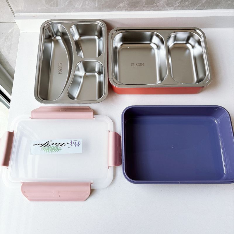 304 неръждаема стомана, изолиран ланч бокс, правоъгълна форма, капацитет 800-1000 ml, 2 или 3 отделения, за ученици
