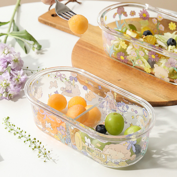 Staklena kutija za ručak s poklopcem, podijeljene pregrade, mikrovalna sigurna, kapacitet 501–800 ml