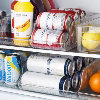 Organizator za hladnjak – izvlačna kutija od PET-a za limenke i boce, prozirna, 12 L, model Small/Large