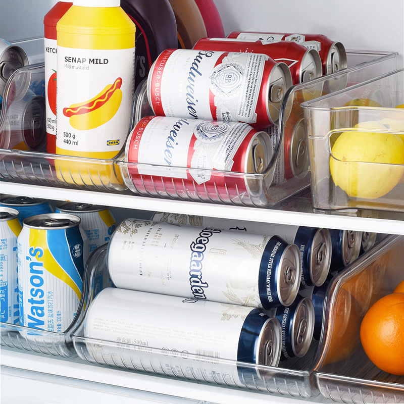 Organizator za hladnjak – izvlačna kutija od PET-a za limenke i boce, prozirna, 12 L, model Small/Large