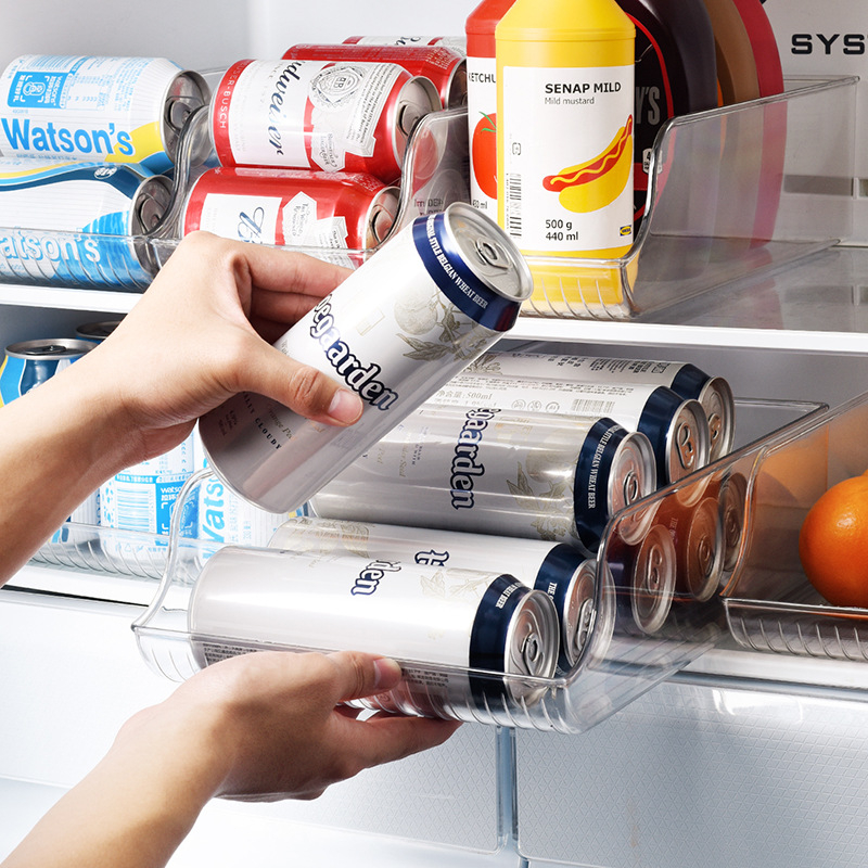 Organizator za hladnjak – izvlačna kutija od PET-a za limenke i boce, prozirna, 12 L, model Small/Large