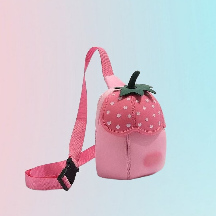Unisex dječja crossbody torba s voćnim uzorkom, prozračna konstrukcija od poliestera i podstava od poliestera, za vrtić, proljeće 2025