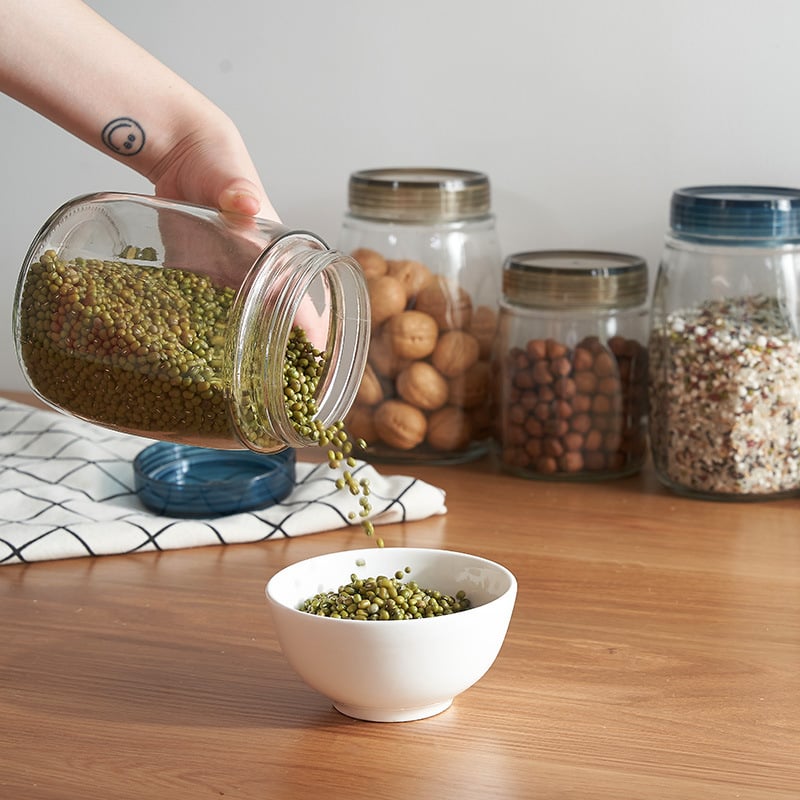 Γυάλινο σφραγιζόμενο δοχείο αποθήκευσης με καπάκι, χωρητικότητα 1–2 L, μη συμβατό με φούρνο μικροκυμάτων, δυνατότητα προσαρμογής ετικέτας