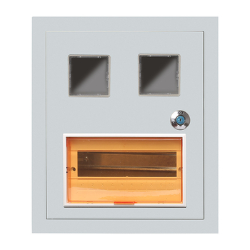 Cutie de contoare pentru două locuințe, monofazată, montaj pe suprafață sau încastrat, protecție IP30 împotriva apei și prafului, carcasă din oțel laminat la rece, certificat CCC