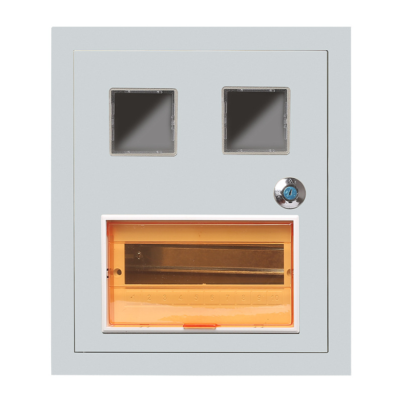 Cutie de contoare pentru două locuințe, monofazată, montaj pe suprafață sau încastrat, protecție IP30 împotriva apei și prafului, carcasă din oțel laminat la rece, certificat CCC