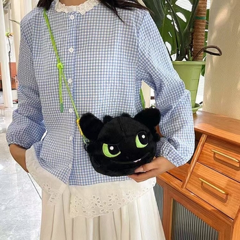 Plišana torbica za rame Toothless, crtani film How to Train Your Dragon, unisex, baršun materijal, anime uzorak, pamuk podstava