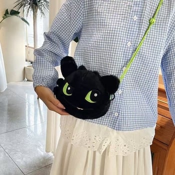 Plišana torbica za rame Toothless, crtani film How to Train Your Dragon, unisex, baršun materijal, anime uzorak, pamuk podstava