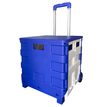 Пластмасова сгъваема количка за пазаруване с регулируема дръжка, двуколесна, товароподемност 45 кг