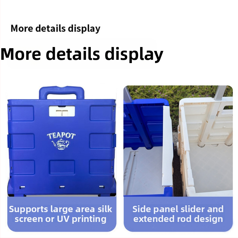 Plastový skladací nákupný vozík s nastaviteľnou rukoväťou, dvojkolesový, nosnosť 45 kg