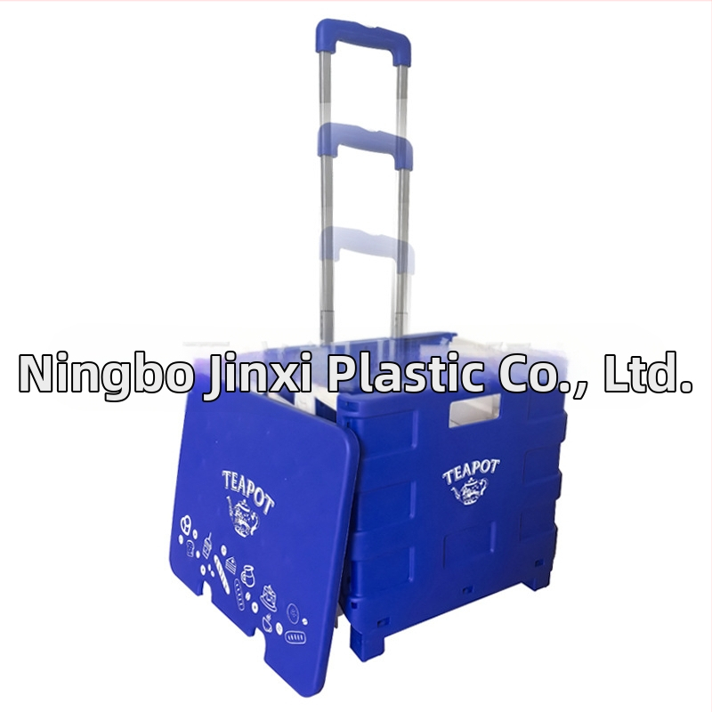 Plastový skladací nákupný vozík s nastaviteľnou rukoväťou, dvojkolesový, nosnosť 45 kg