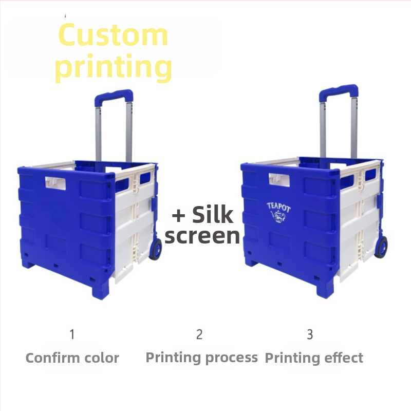 Plastový skladací nákupný vozík s nastaviteľnou rukoväťou, dvojkolesový, nosnosť 45 kg