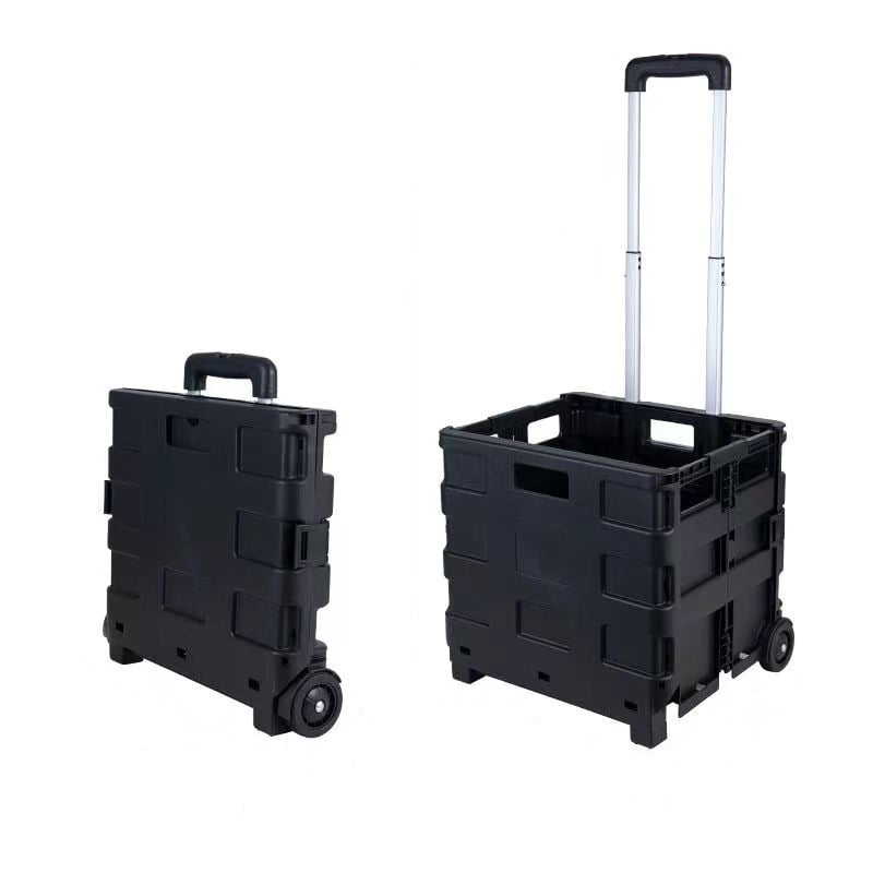 Пластмасова сгъваема количка за пазаруване с регулируема дръжка, двуколесна, товароподемност 45 кг