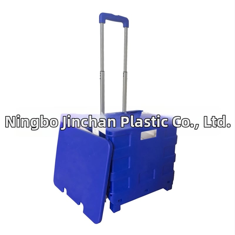 Пластмасова сгъваема количка за пазаруване с регулируема дръжка, двуколесна, товароподемност 45 кг