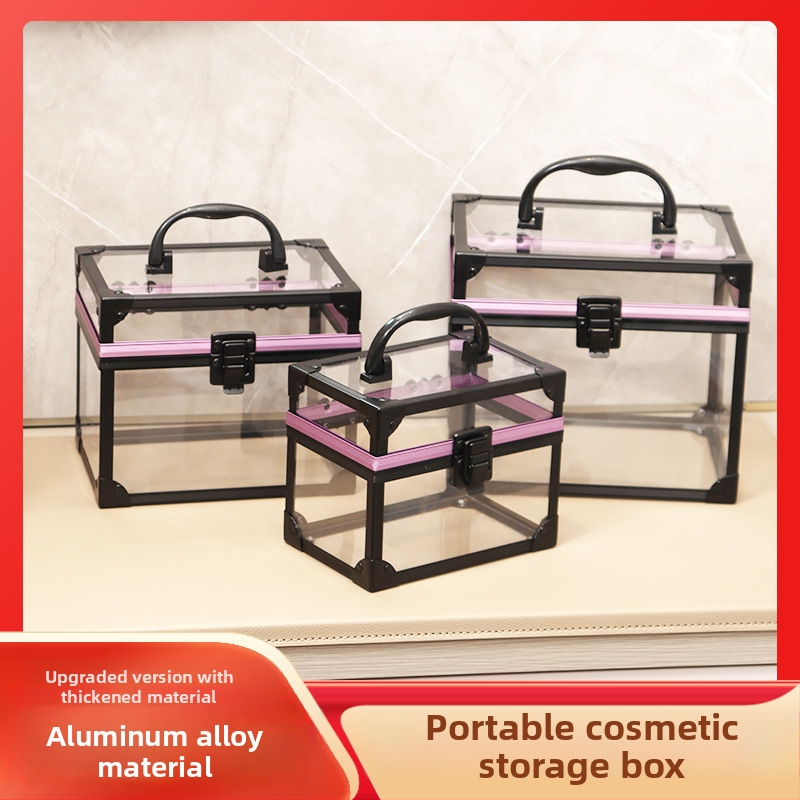 Prozirna kozmetička kutija od aluminijske legure - 3-dijelni set, čvrsto kućište, vodootporan poklopac