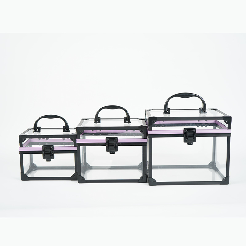 Prozirna kozmetička kutija od aluminijske legure - 3-dijelni set, čvrsto kućište, vodootporan poklopac