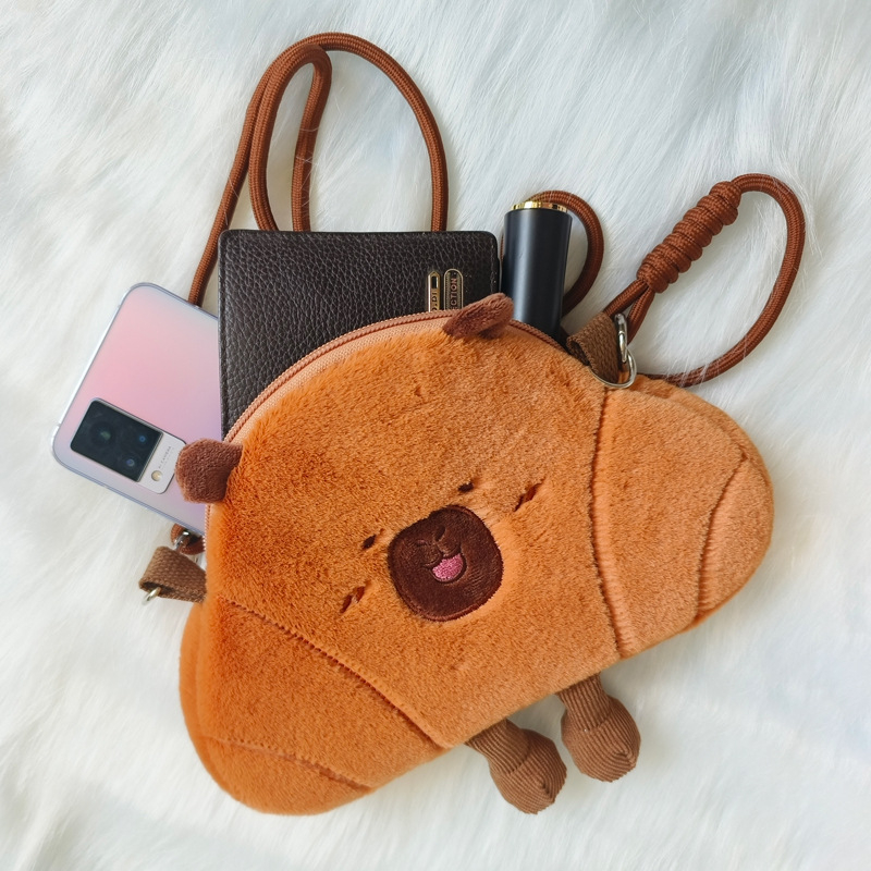 Kapibara pliš torbica za crossbody – ultra lagana, životinjski uzorak, dječji crtani stil, materijal pliš, podstava poliester