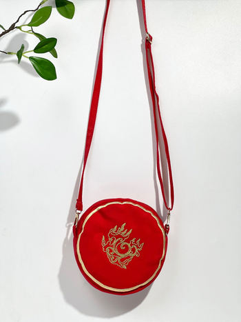 Kružna crossbody torbica za telefon, brokat materijal, drakon izvezena, kineski stil, zatvaranje zatvaračem, podstava od poliestera