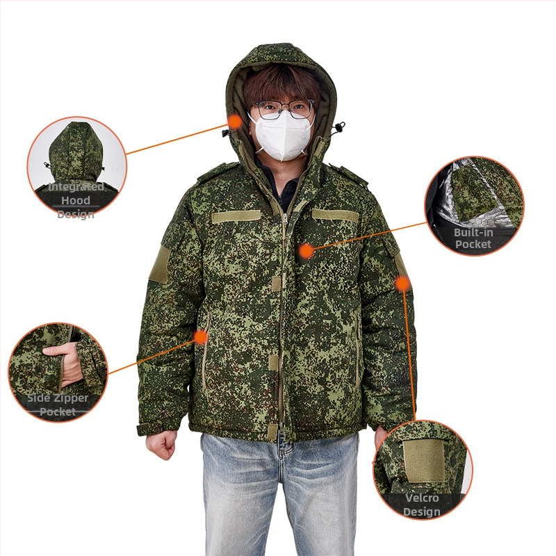 Outdoor bavlnená bunda s kamuflážnym vzorom, výplň bavlna, teplá a vetruodolná (dvojdielny set, unisex, zima)