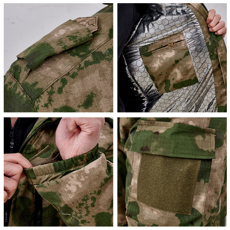 Vanjska pamučna jakna s kamuflažnim uzorkom, punjenje od pamuka, toplа i vjetrovita (dva komada, unisex, zima)