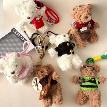 Charm din pluș pentru geantă cu ursuleț Teddy – desen animat, stil coreean, design original, plastic/rășină, semi-manual, primăvara 2025