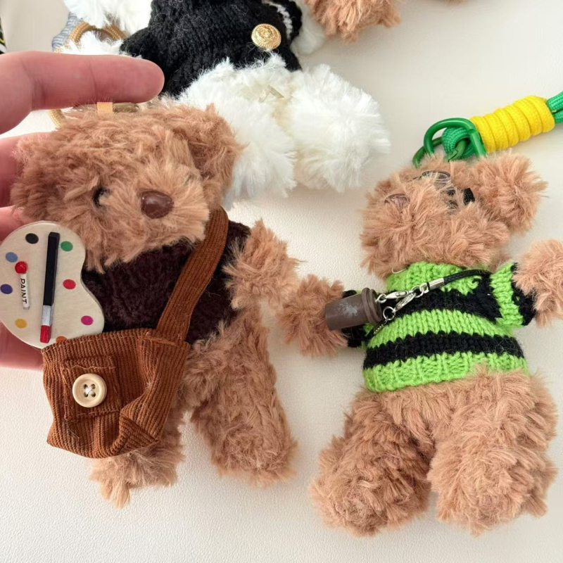 Charm din pluș pentru geantă cu ursuleț Teddy – desen animat, stil coreean, design original, plastic/rășină, semi-manual, primăvara 2025