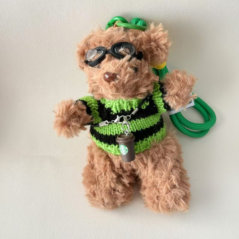 Charm din pluș pentru geantă cu ursuleț Teddy – desen animat, stil coreean, design original, plastic/rășină, semi-manual, primăvara 2025