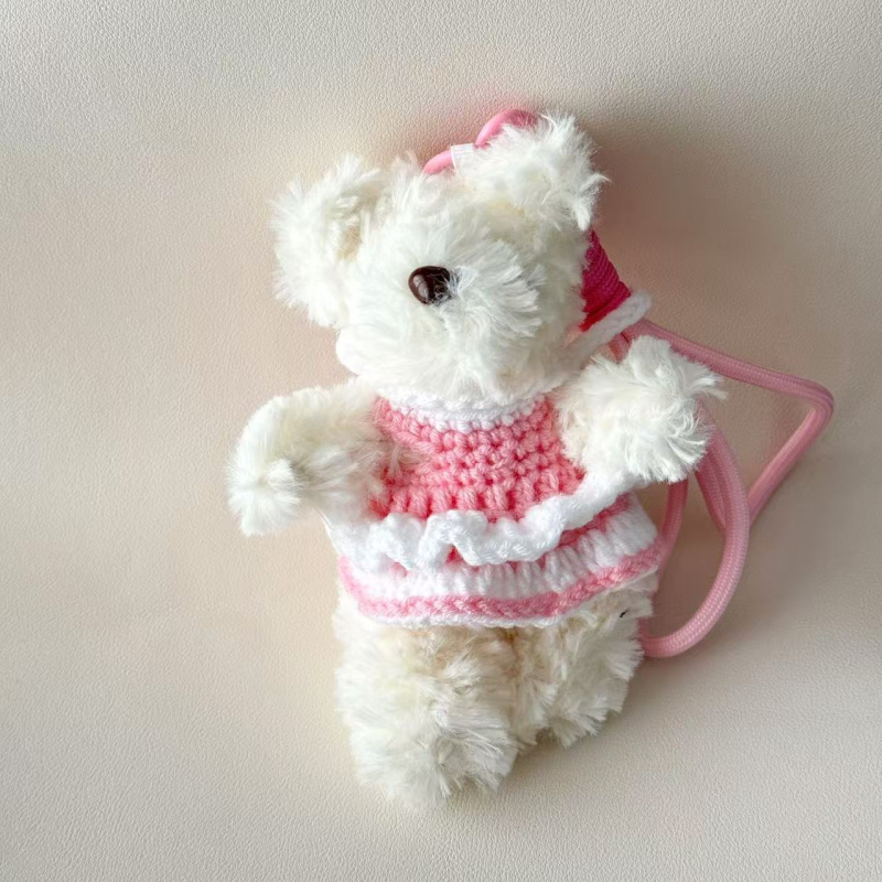 Charm din pluș pentru geantă cu ursuleț Teddy – desen animat, stil coreean, design original, plastic/rășină, semi-manual, primăvara 2025