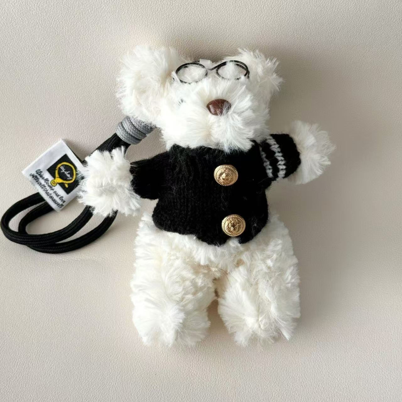 Charm din pluș pentru geantă cu ursuleț Teddy – desen animat, stil coreean, design original, plastic/rășină, semi-manual, primăvara 2025