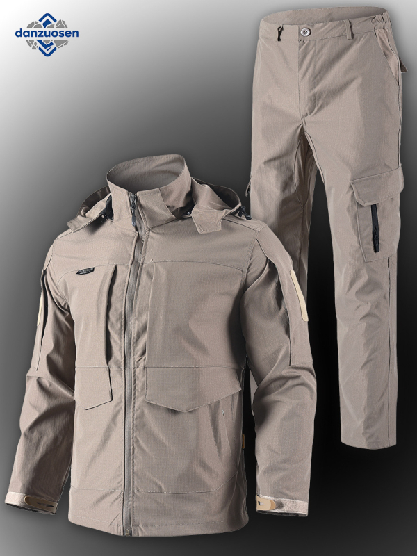 Камуфлажен комплект за външни дейности с разтегателна качулка; Тактически планинско тренировъчно яке; Материал: смесено химическо влакно; Устойчив на износване; Унисекс за възрастни