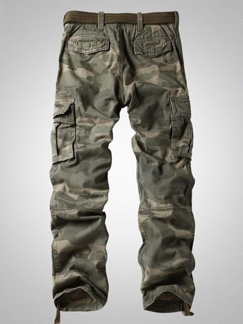 Камуфлажни cargo панталони с множество джобове, средна талия, колан, копчета