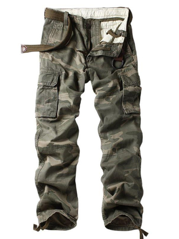 Камуфлажни cargo панталони с множество джобове, средна талия, колан, копчета