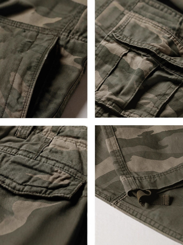 Камуфлажни cargo панталони с множество джобове, средна талия, колан, копчета