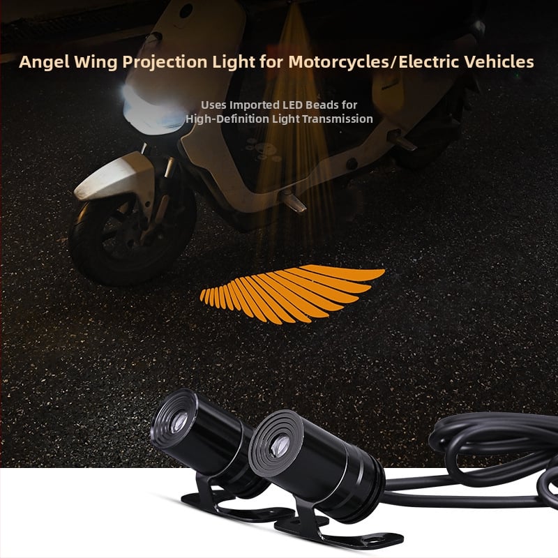 Mootorratta LED-projektsioonivalgusti ingli tiibadega – universaalne, 12–24V, 3W, paigaldus eesisesse siseruum