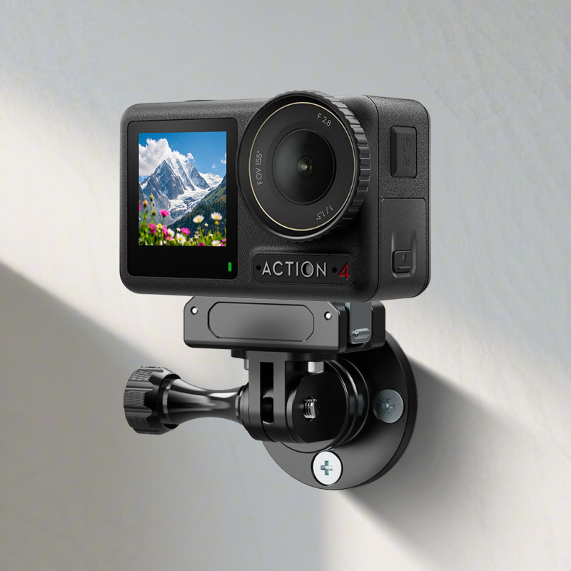 Suport cu flanșă pentru GoPro, cu cap sferic de 1/4 inch — aliaj de aluminiu, montaj pe perete sau pe birou, sarcină maximă 2-5 kg.