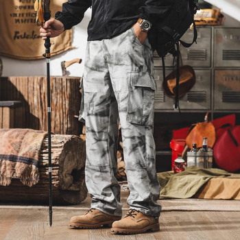 Мъжки камуфлажни панталони за работа, леки и дишащи, полиестер-еластан 93%/7%, ниска талия, прав силует