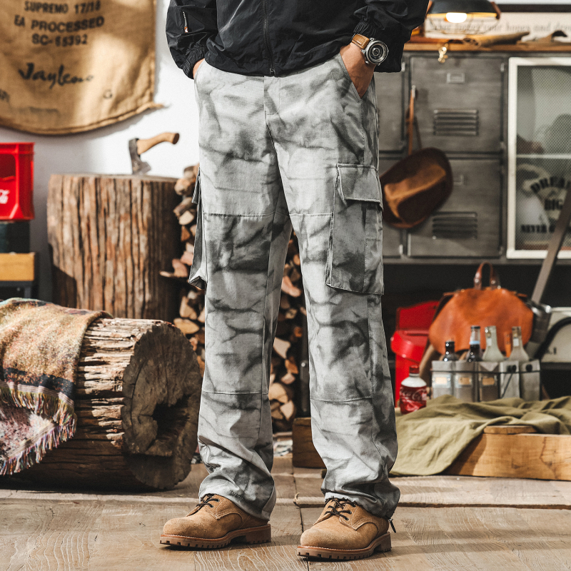 Мъжки камуфлажни панталони за работа, леки и дишащи, полиестер-еластан 93%/7%, ниска талия, прав силует